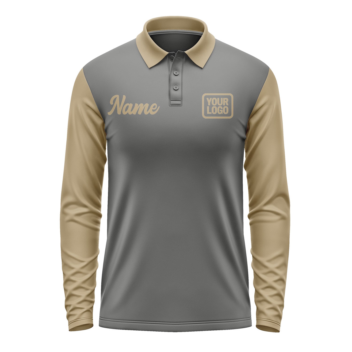 Custom Dark Grey Light Khaki Long Sleeve Polo Shirt Pl202525B125