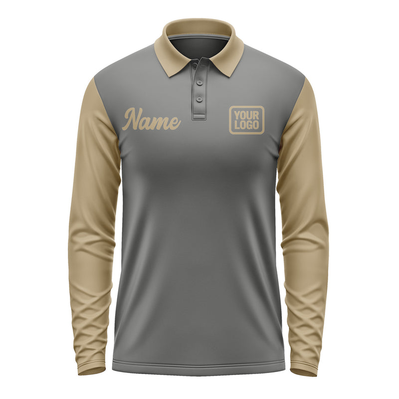 Custom Dark Grey Light Khaki Long Sleeve Polo Shirt Pl202525B125