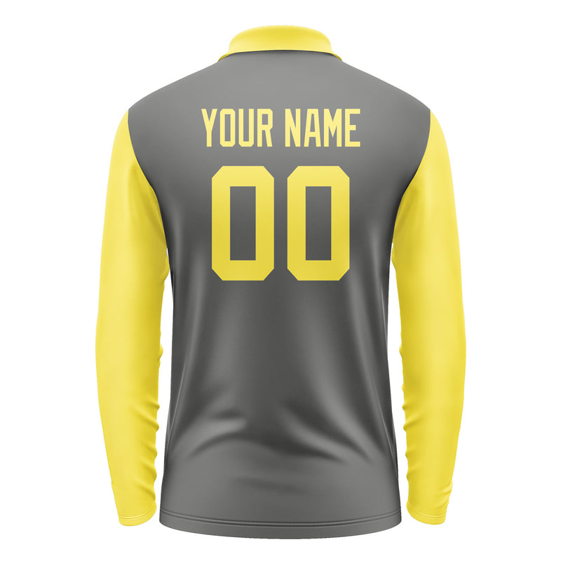 Custom Dark Grey Light Yellow Long Sleeve Polo Shirt Pl202626B126