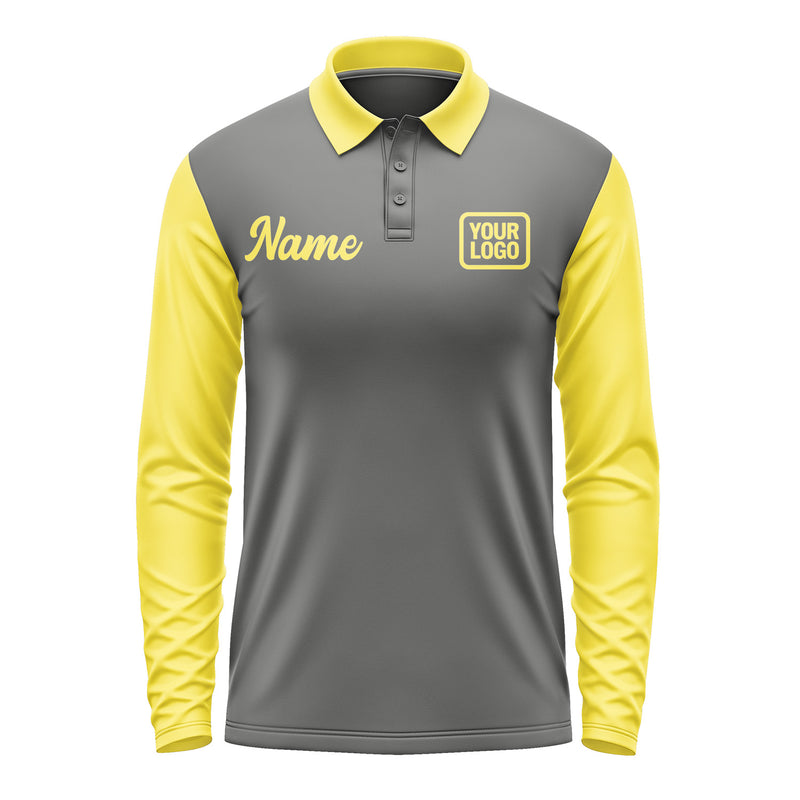 Custom Dark Grey Light Yellow Long Sleeve Polo Shirt Pl202626B126