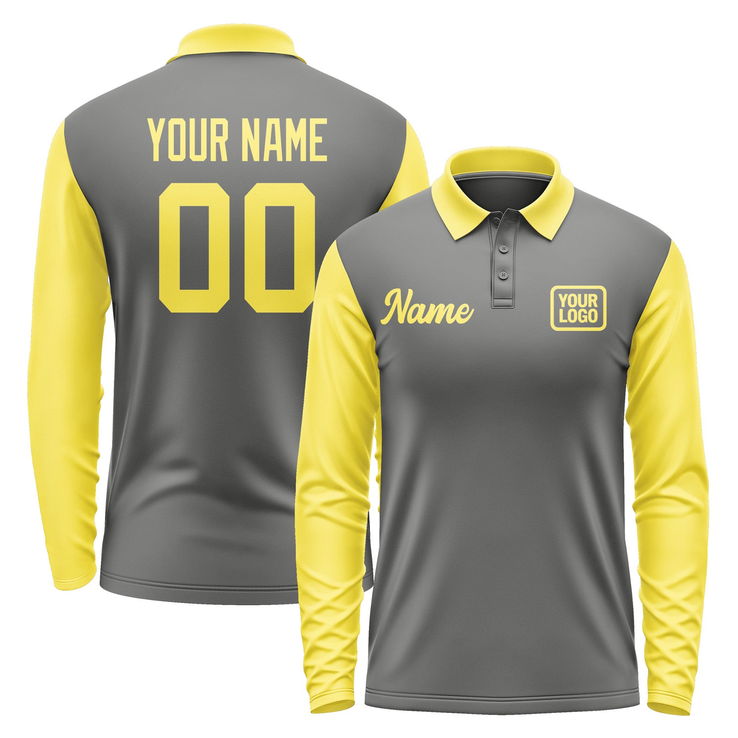 Custom Dark Grey Light Yellow Long Sleeve Polo Shirt Pl202626B126