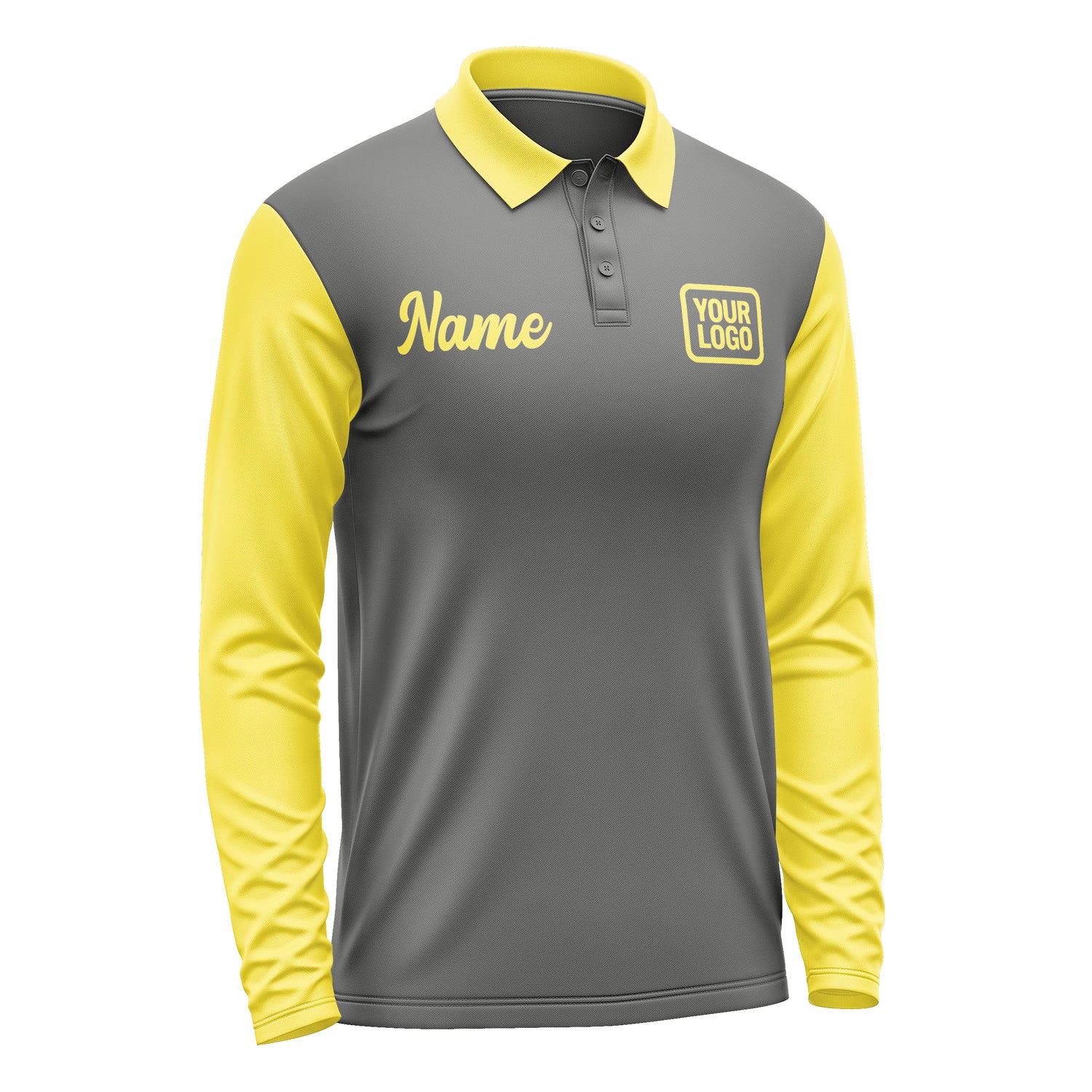 Custom Dark Grey Light Yellow Long Sleeve Polo Shirt Pl202626B126