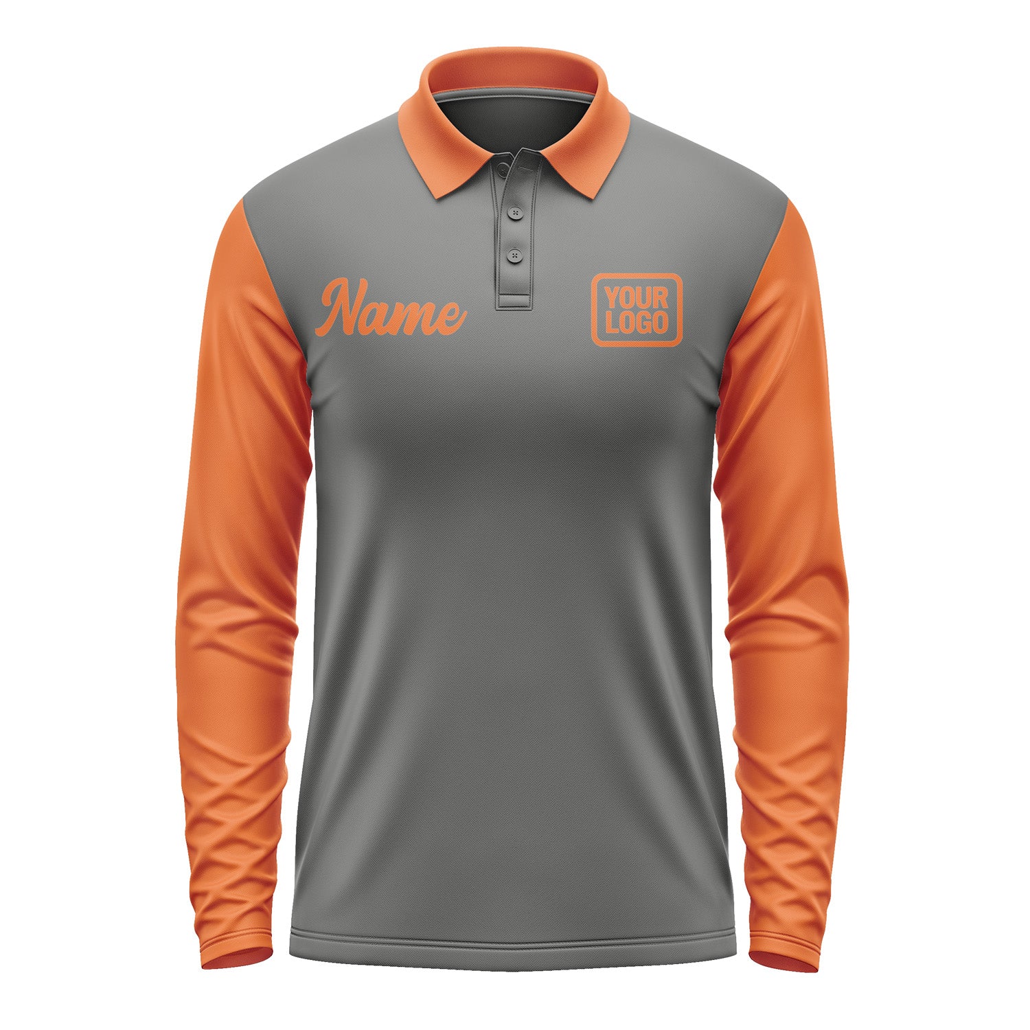Custom Dark Grey Orange Long Sleeve Polo Shirt Pl202828B128