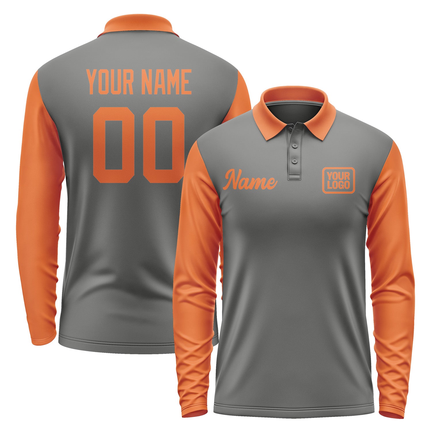 Custom Dark Grey Orange Long Sleeve Polo Shirt Pl202828B128