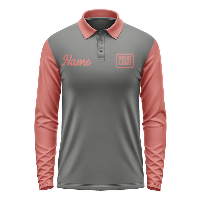 Custom Dark Grey Copper Rose Long Sleeve Polo Shirt Pl202929B129