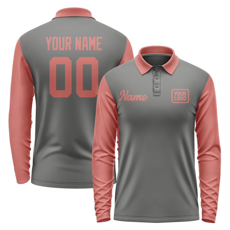Custom Dark Grey Copper Rose Long Sleeve Polo Shirt Pl202929B129