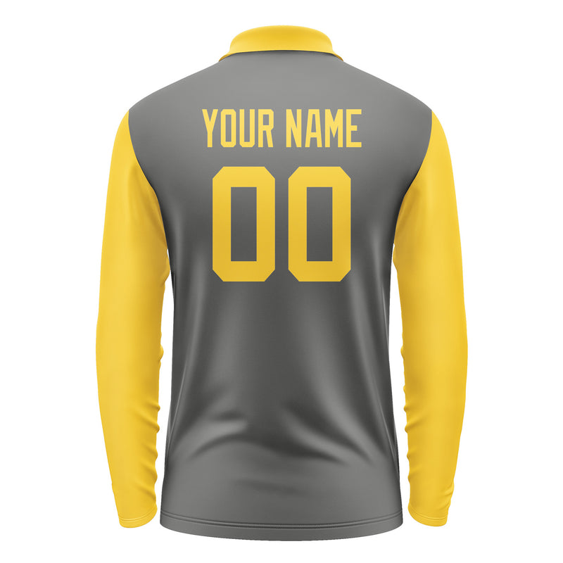 Custom Dark Grey Gold Long Sleeve Polo Shirt Pl203030B130