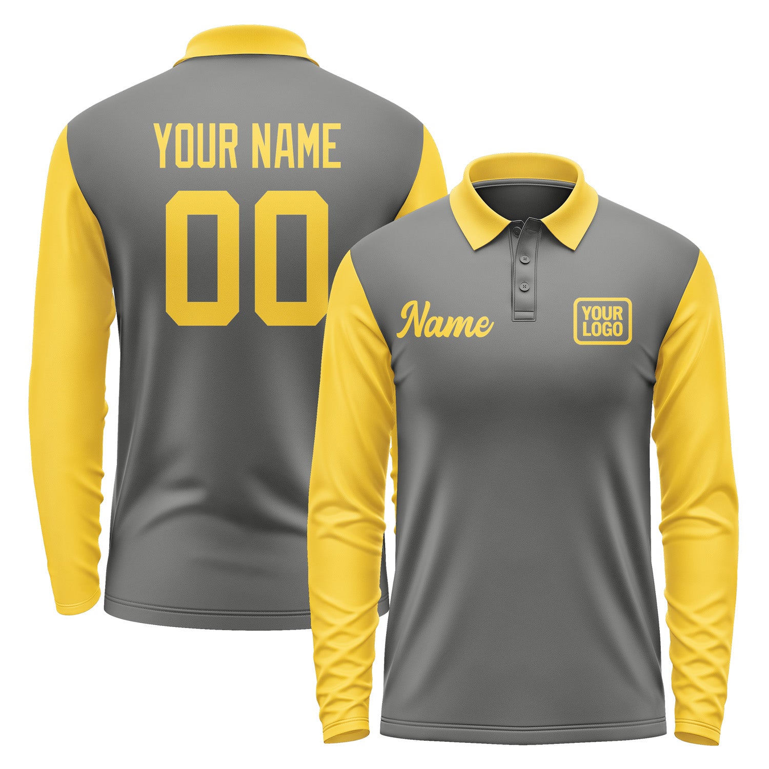 Custom Dark Grey Gold Long Sleeve Polo Shirt Pl203030B130