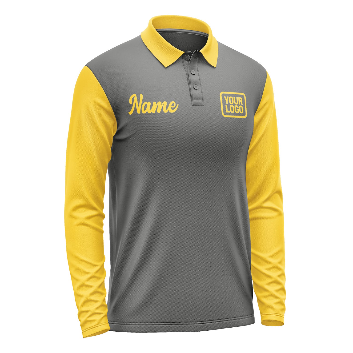 Custom Dark Grey Gold Long Sleeve Polo Shirt Pl203030B130