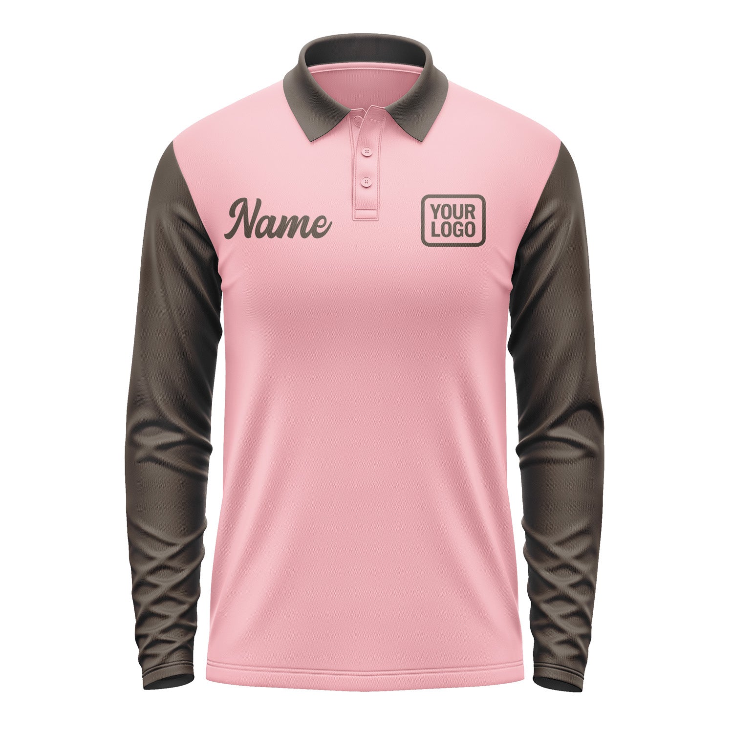 Custom Light Pink Brown Long Sleeve Polo Shirt Pl210101B101