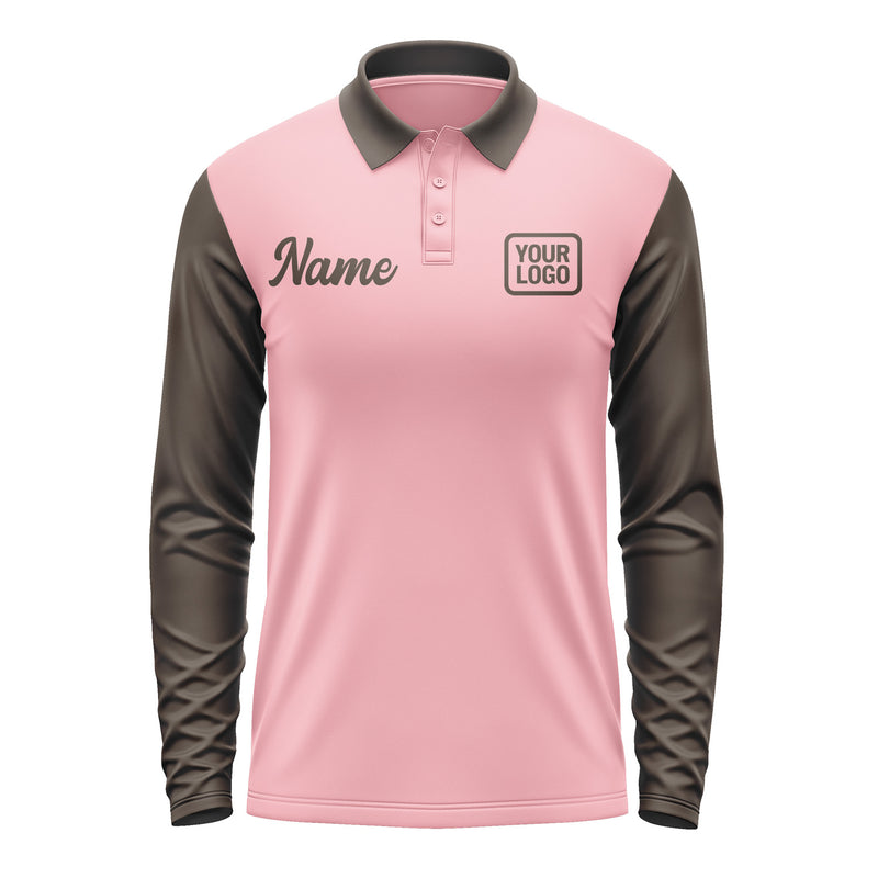 Custom Light Pink Brown Long Sleeve Polo Shirt Pl210101B101