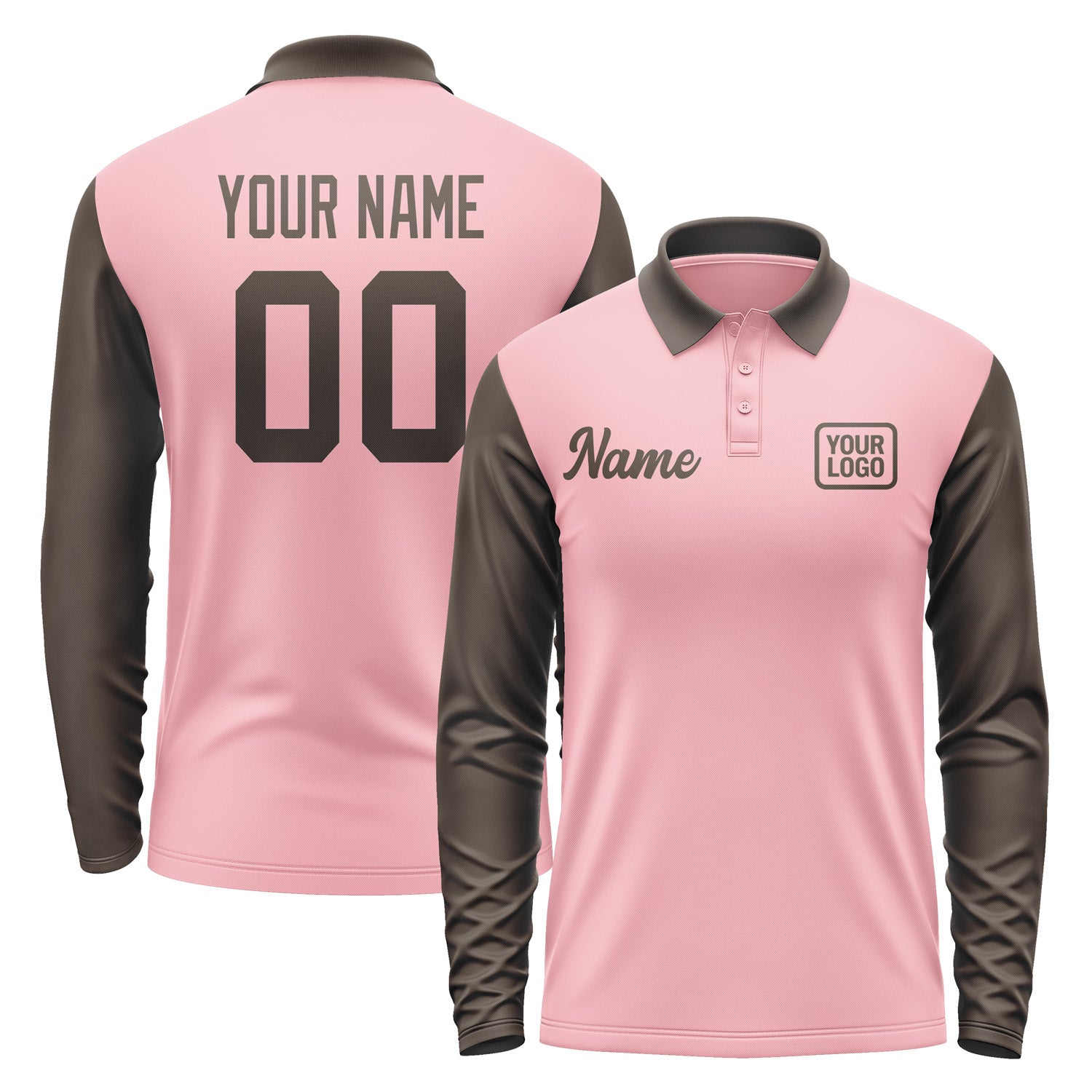 Custom Light Pink Brown Long Sleeve Polo Shirt Pl210101B101