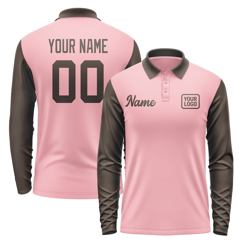 Custom Light Pink Brown Long Sleeve Polo Shirt Pl210101B101