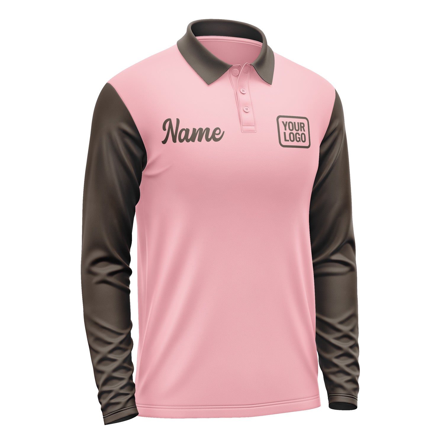 Custom Light Pink Brown Long Sleeve Polo Shirt Pl210101B101