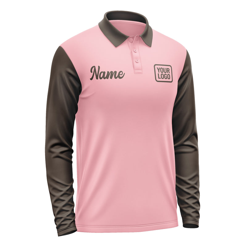 Custom Light Pink Brown Long Sleeve Polo Shirt Pl210101B101