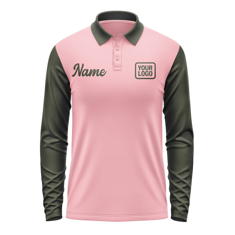Custom Light Pink Olive Long Sleeve Polo Shirt Pl210202B102