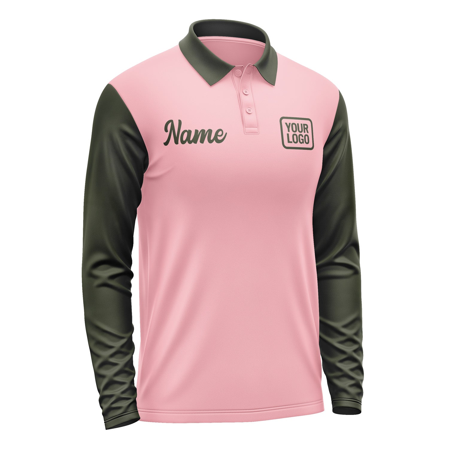 Custom Light Pink Olive Long Sleeve Polo Shirt Pl210202B102
