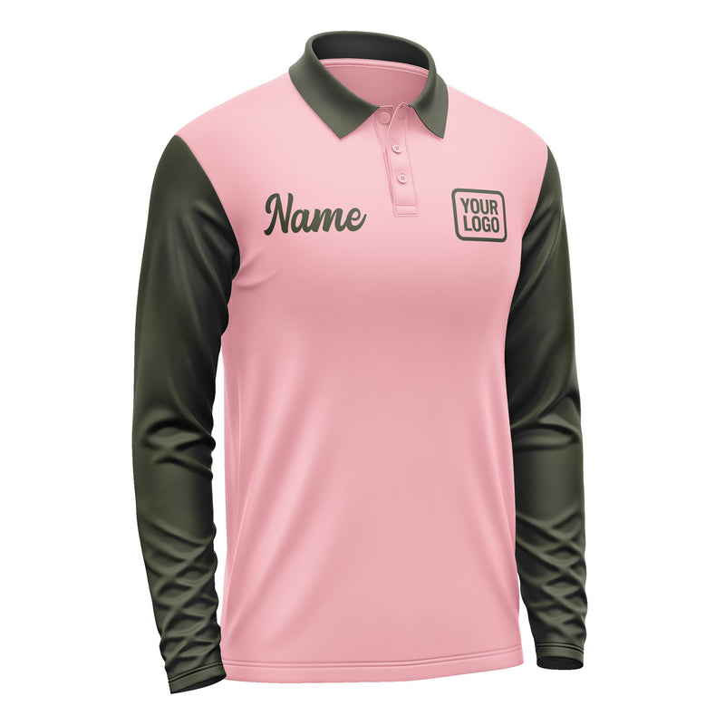 Custom Light Pink Olive Long Sleeve Polo Shirt Pl210202B102