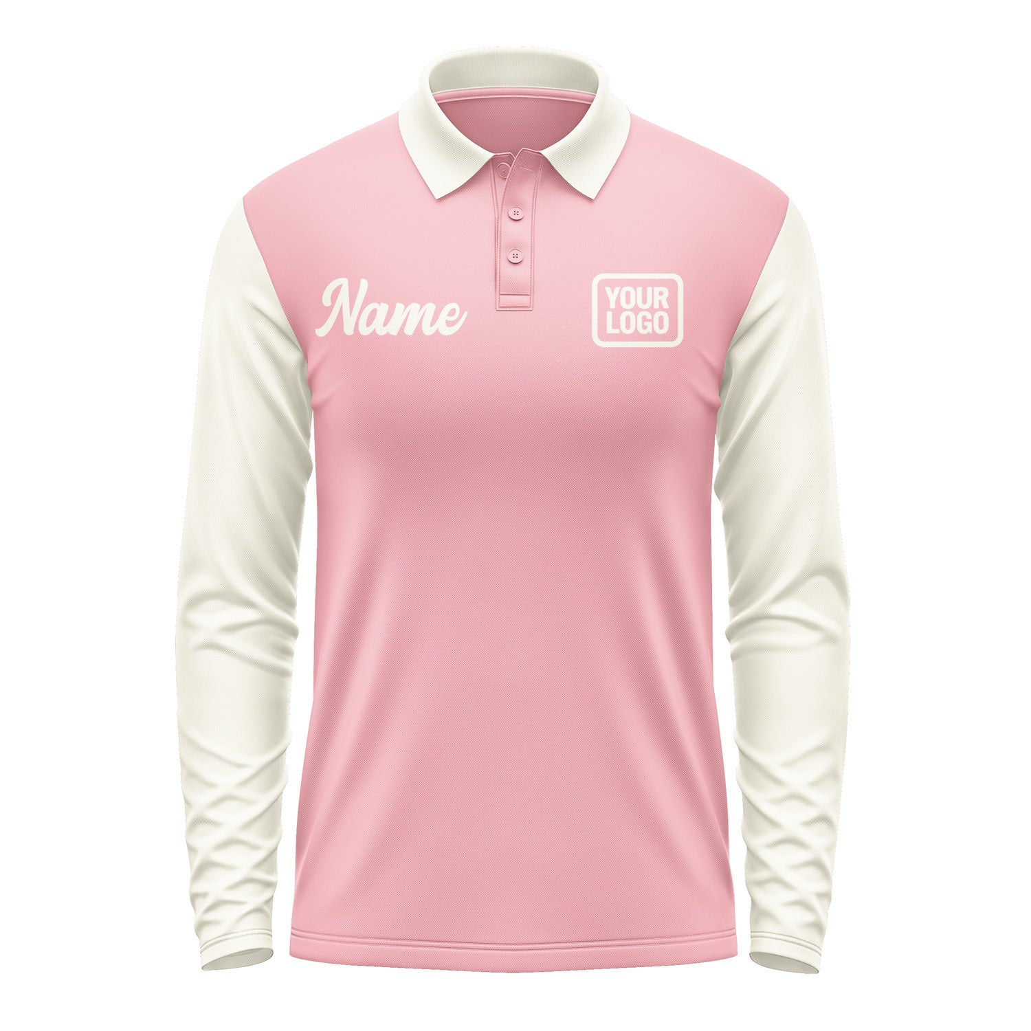 Custom Light Pink Cream Long Sleeve Polo Shirt Pl210303B103