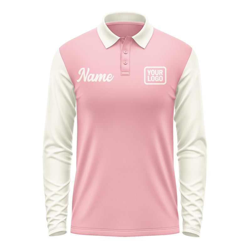 Custom Light Pink Cream Long Sleeve Polo Shirt Pl210303B103