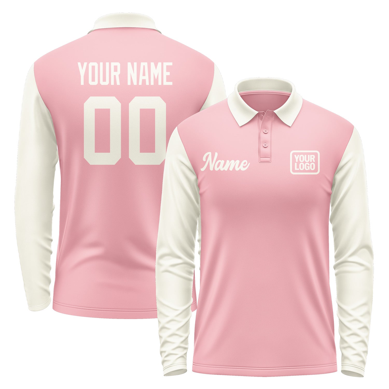 Custom Light Pink Cream Long Sleeve Polo Shirt Pl210303B103