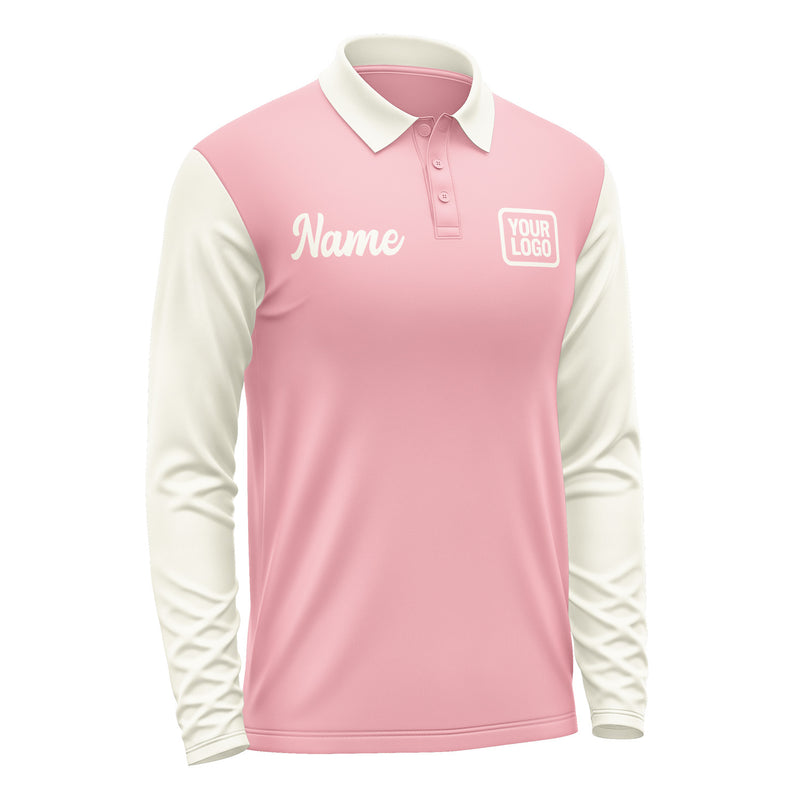 Custom Light Pink Cream Long Sleeve Polo Shirt Pl210303B103