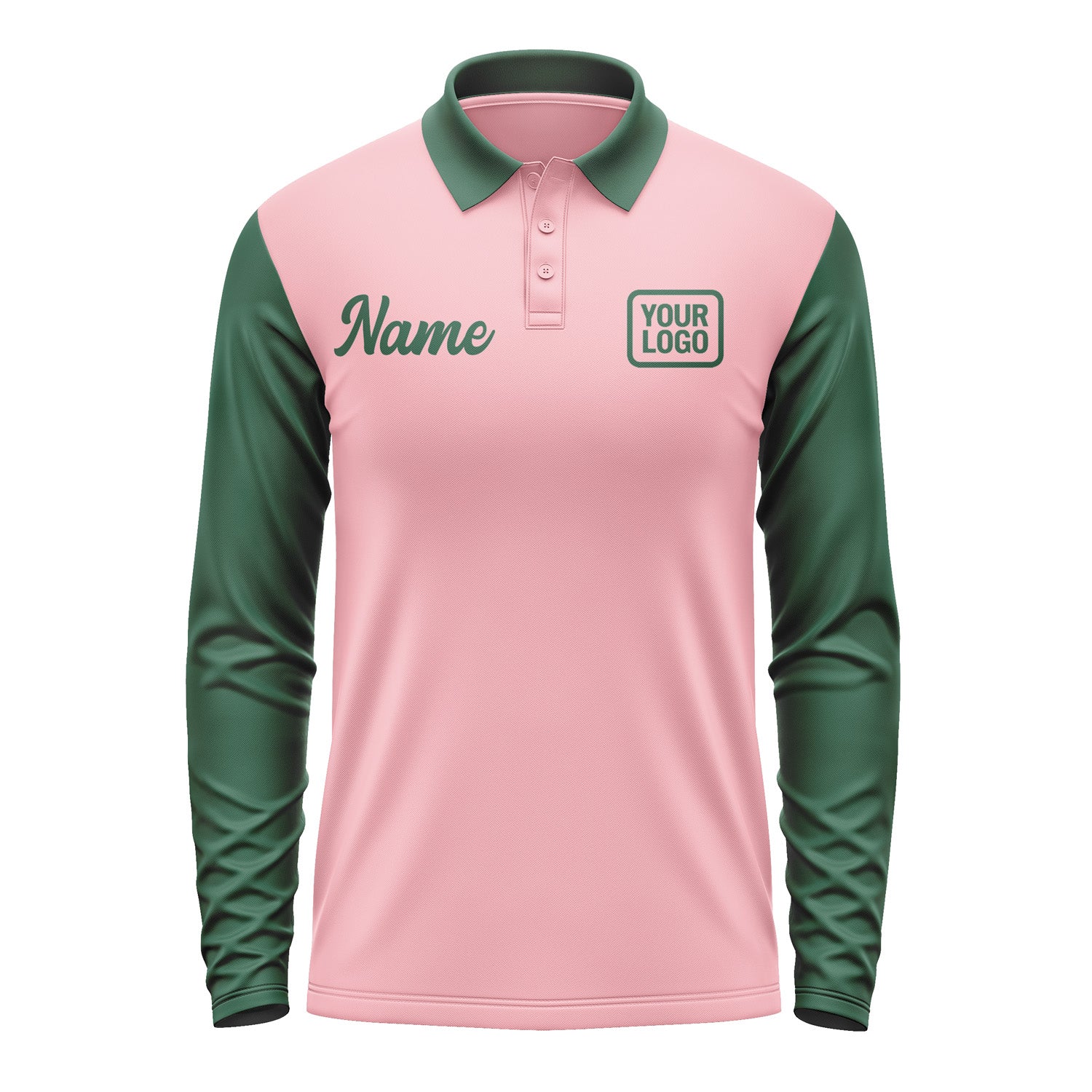 Custom Light Pink Green Long Sleeve Polo Shirt Pl210505B105