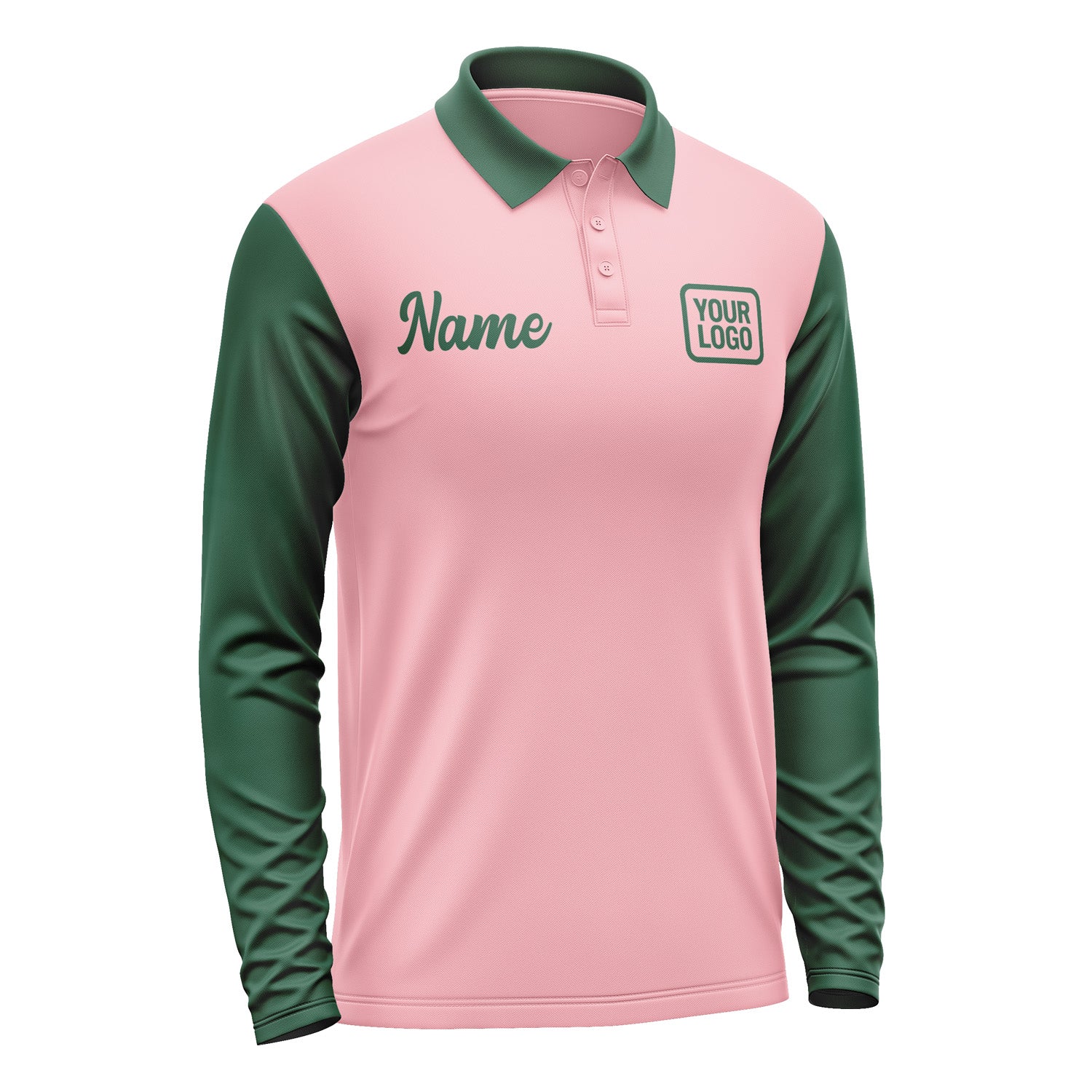 Custom Light Pink Green Long Sleeve Polo Shirt Pl210505B105