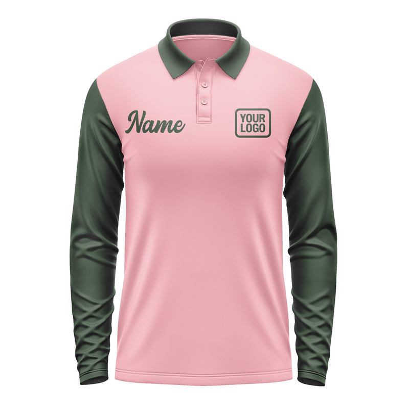 Custom Light Pink Dark Green Long Sleeve Polo Shirt Pl210606B106