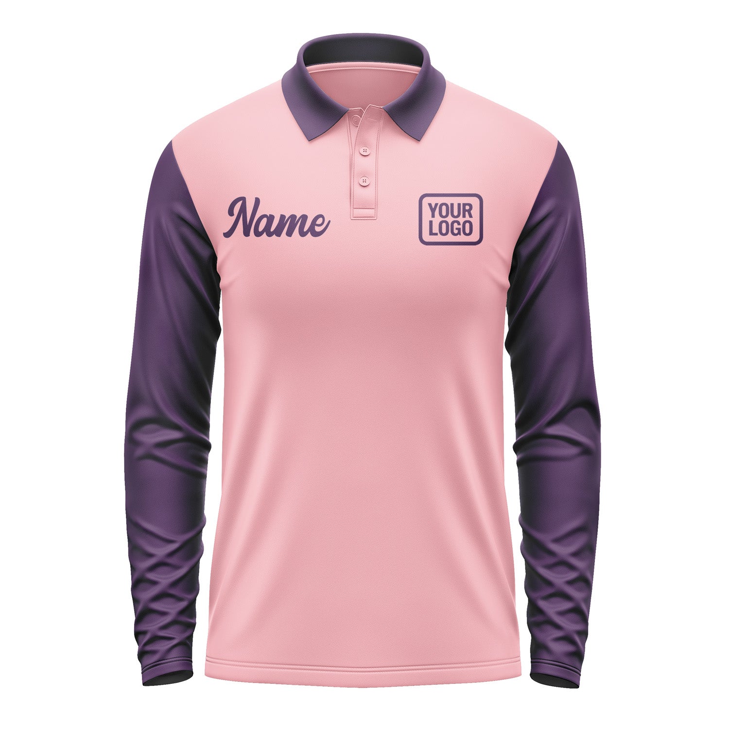 Custom Light Pink Purple Long Sleeve Polo Shirt Pl210707B107