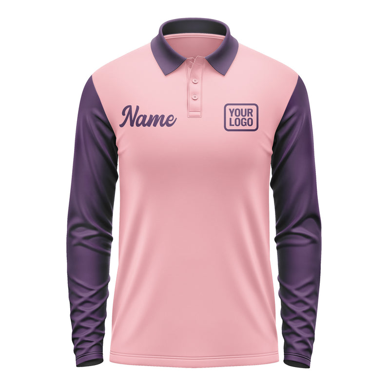 Custom Light Pink Purple Long Sleeve Polo Shirt Pl210707B107