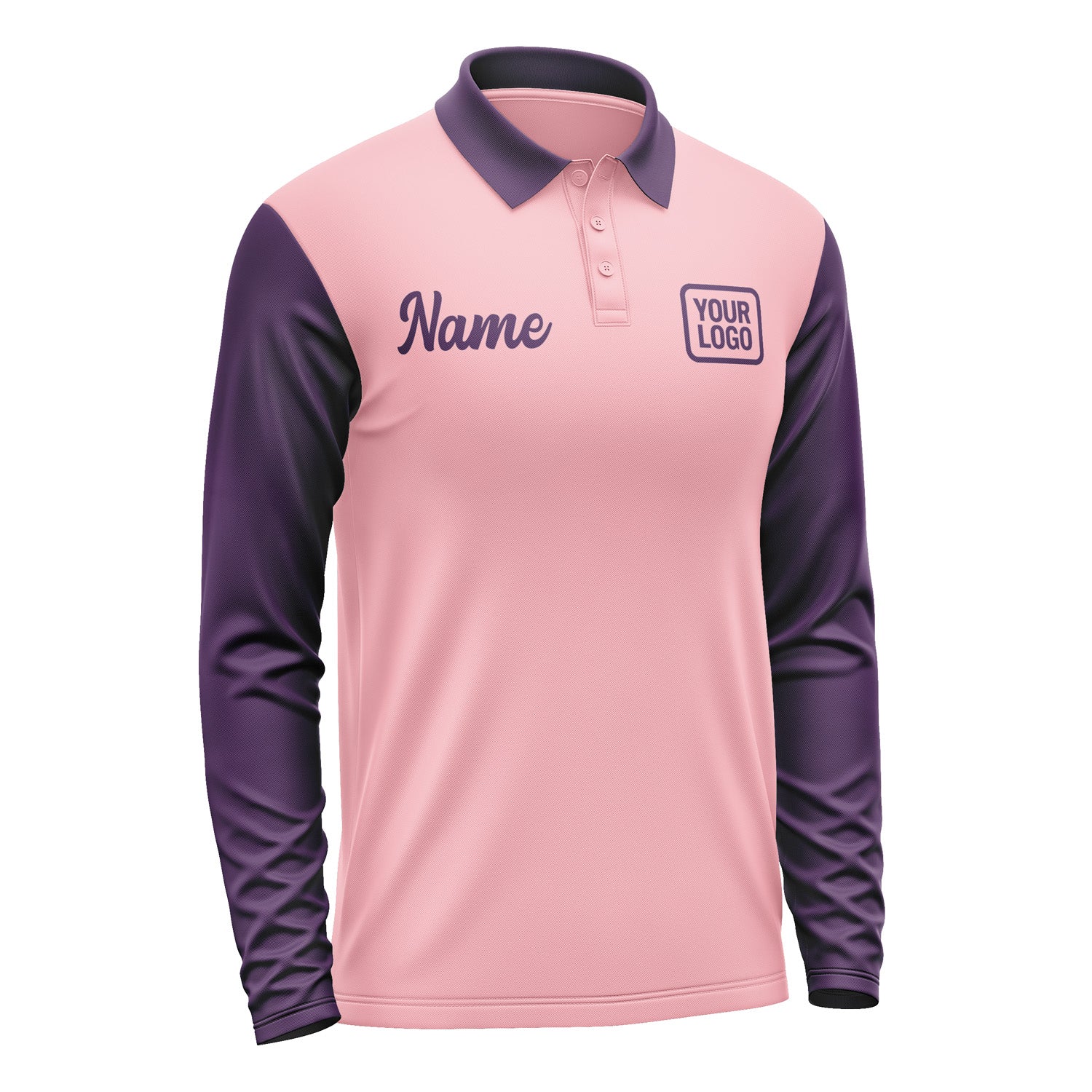 Custom Light Pink Purple Long Sleeve Polo Shirt Pl210707B107