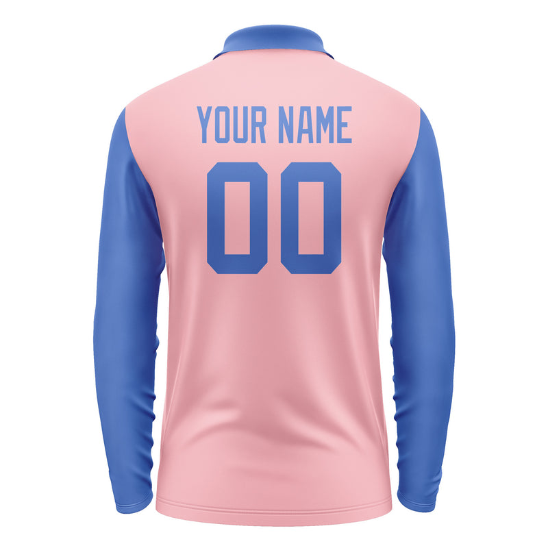 Custom Light Pink Sky Blue Long Sleeve Polo Shirt Pl210909B109