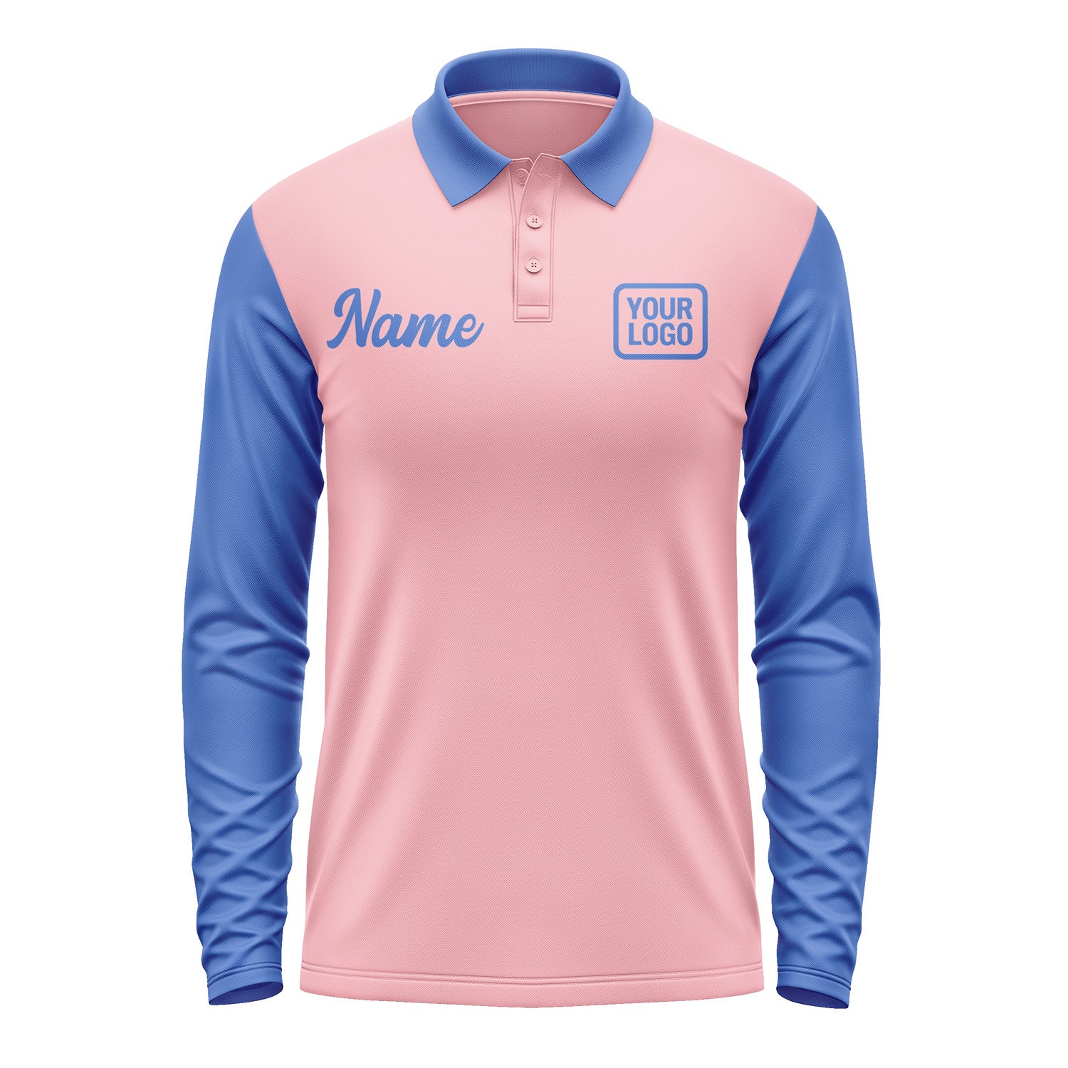 Custom Light Pink Sky Blue Long Sleeve Polo Shirt Pl210909B109