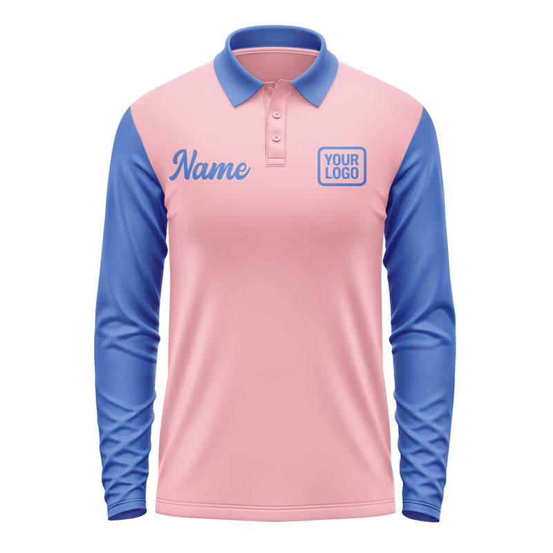 Custom Light Pink Sky Blue Long Sleeve Polo Shirt Pl210909B109
