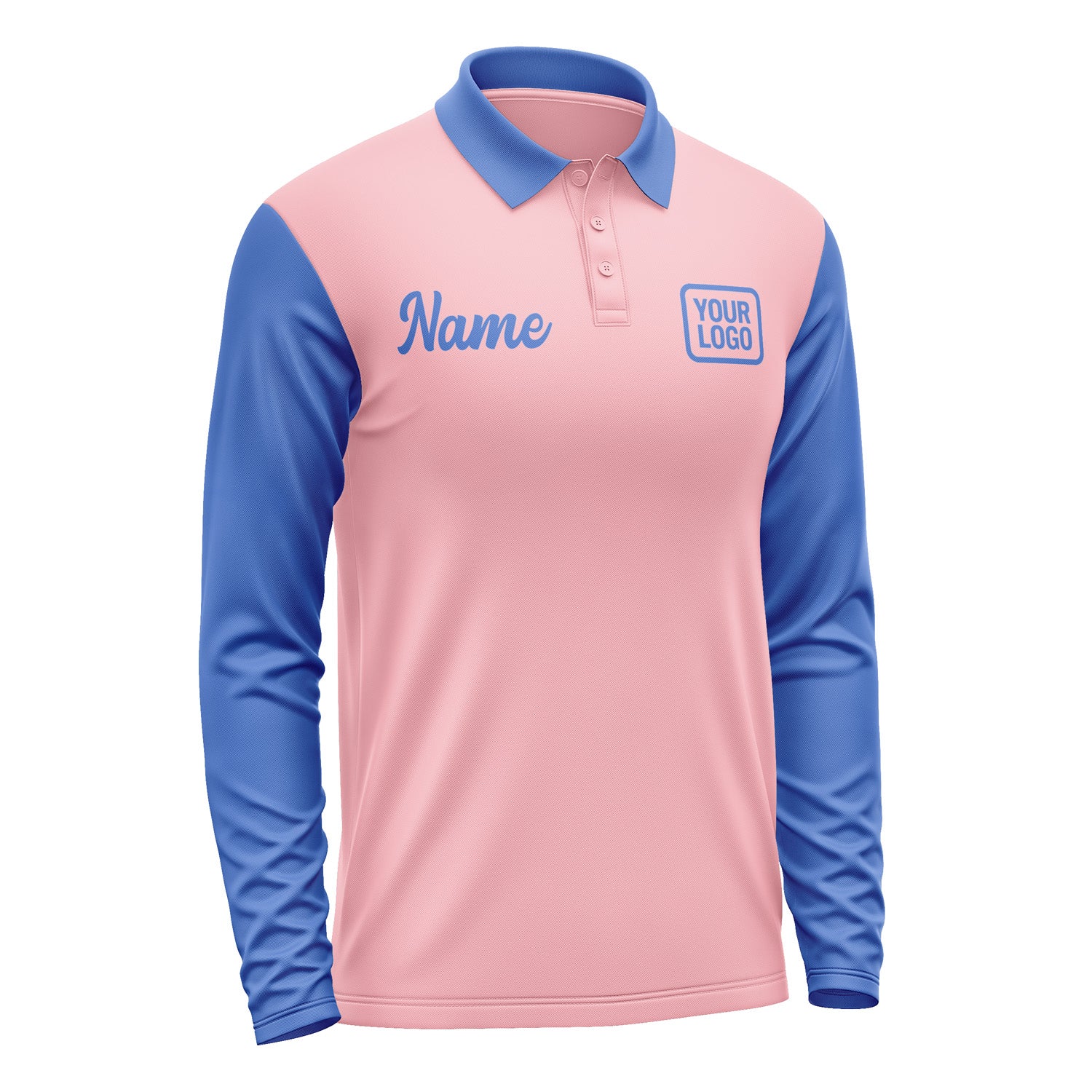 Custom Light Pink Sky Blue Long Sleeve Polo Shirt Pl210909B109