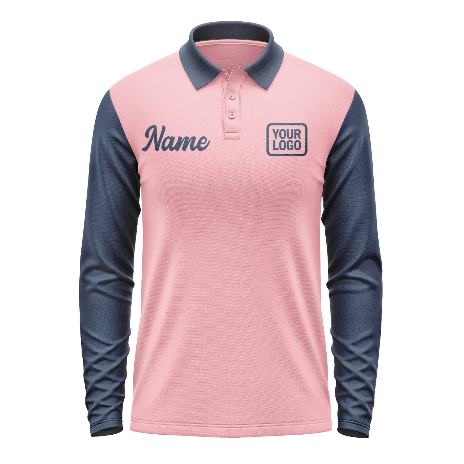 Custom Light Pink Blue Long Sleeve Polo Shirt Pl211010B110