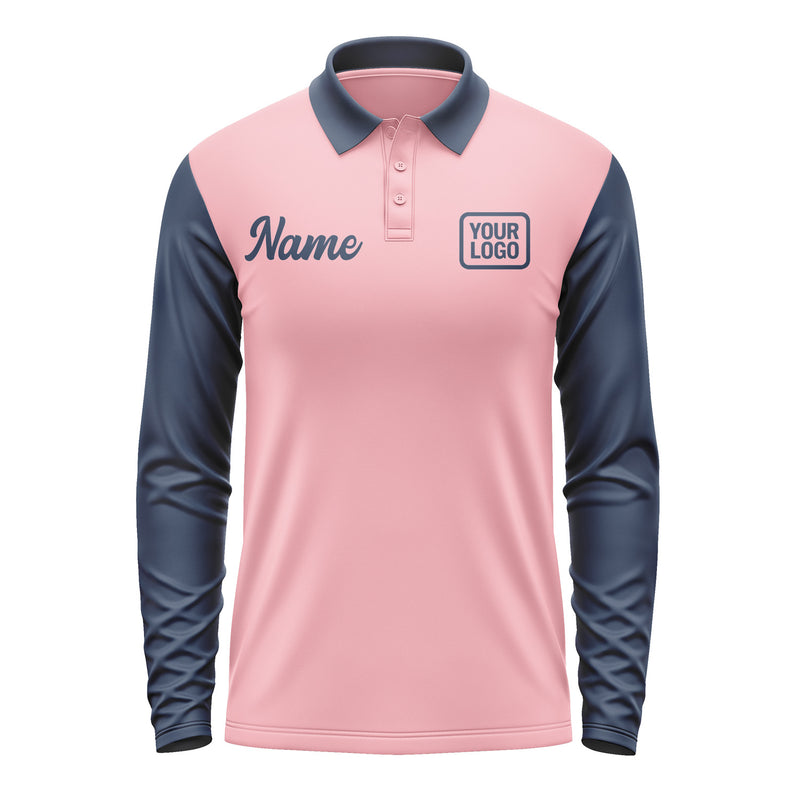 Custom Light Pink Blue Long Sleeve Polo Shirt Pl211010B110