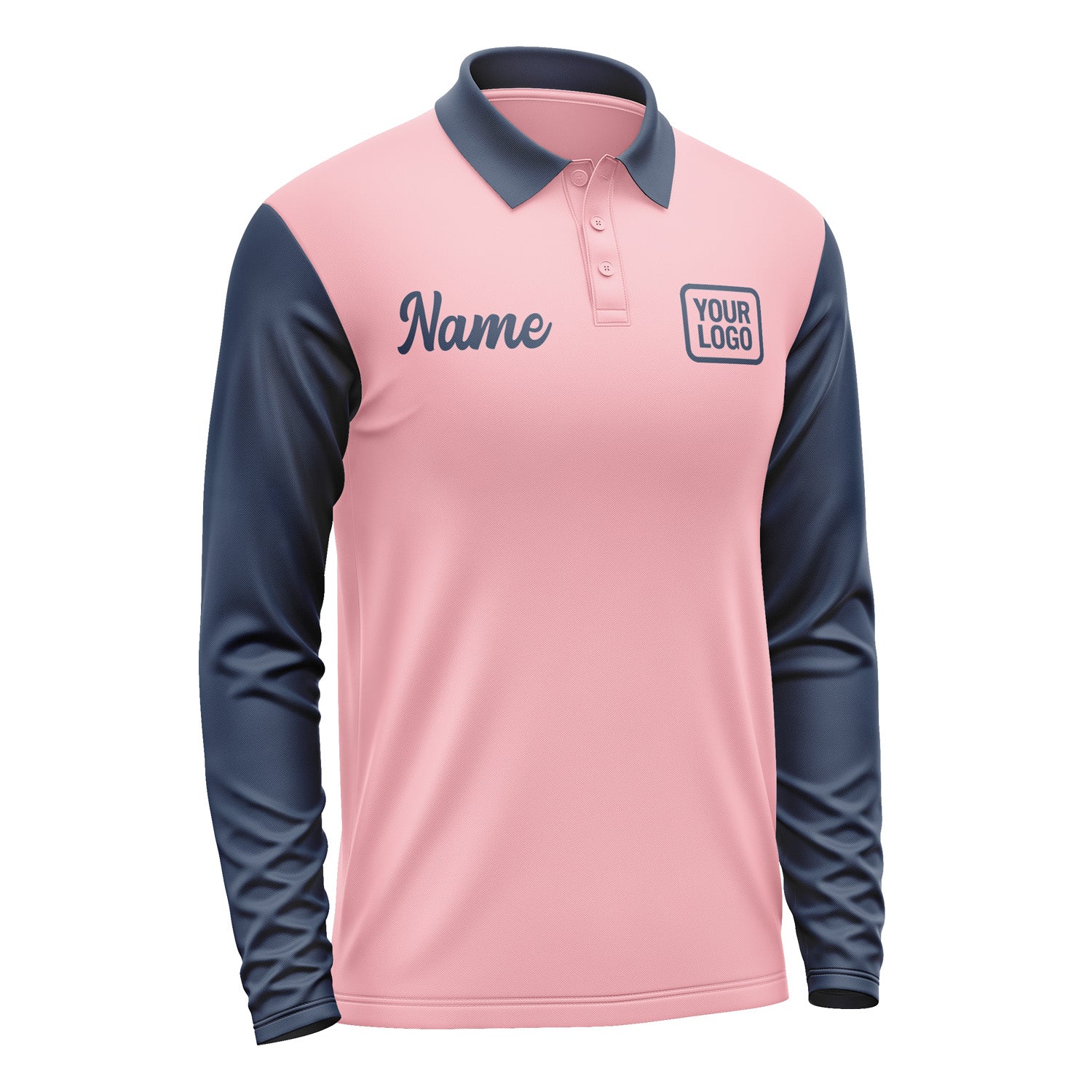Custom Light Pink Blue Long Sleeve Polo Shirt Pl211010B110