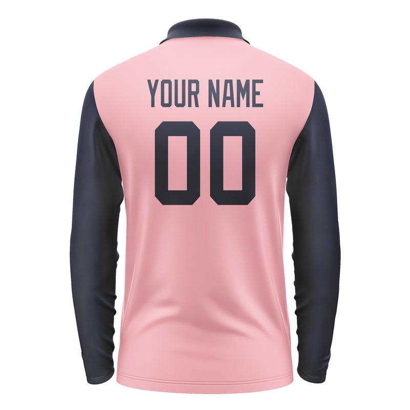 Custom Light Pink Navy Long Sleeve Polo Shirt Pl211111B111