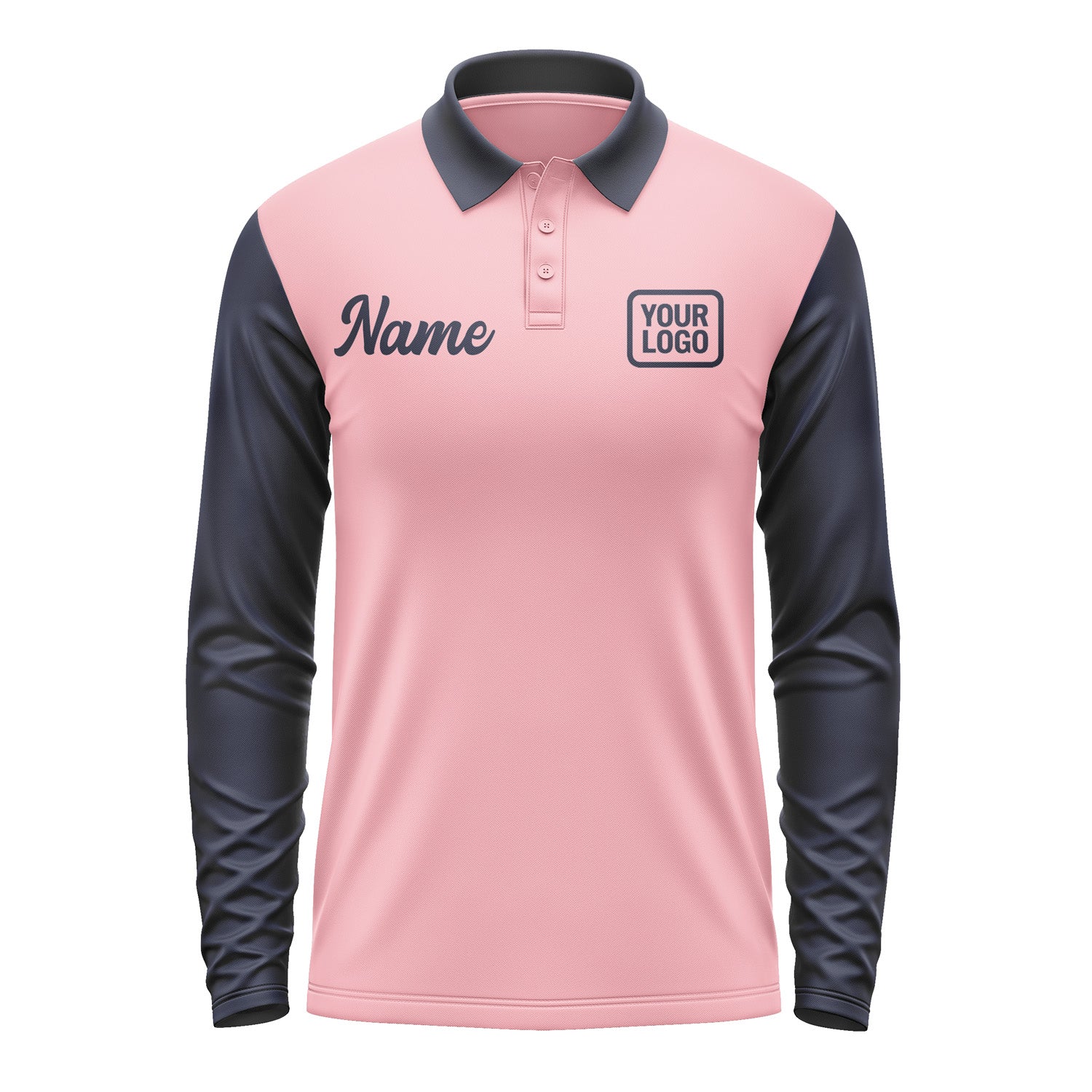 Custom Light Pink Navy Long Sleeve Polo Shirt Pl211111B111