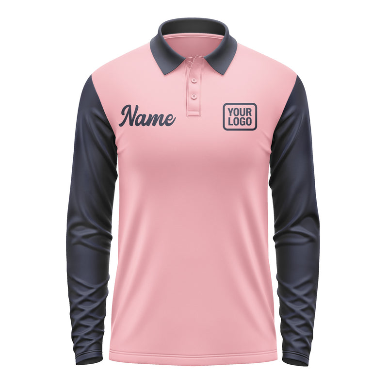 Custom Light Pink Navy Long Sleeve Polo Shirt Pl211111B111