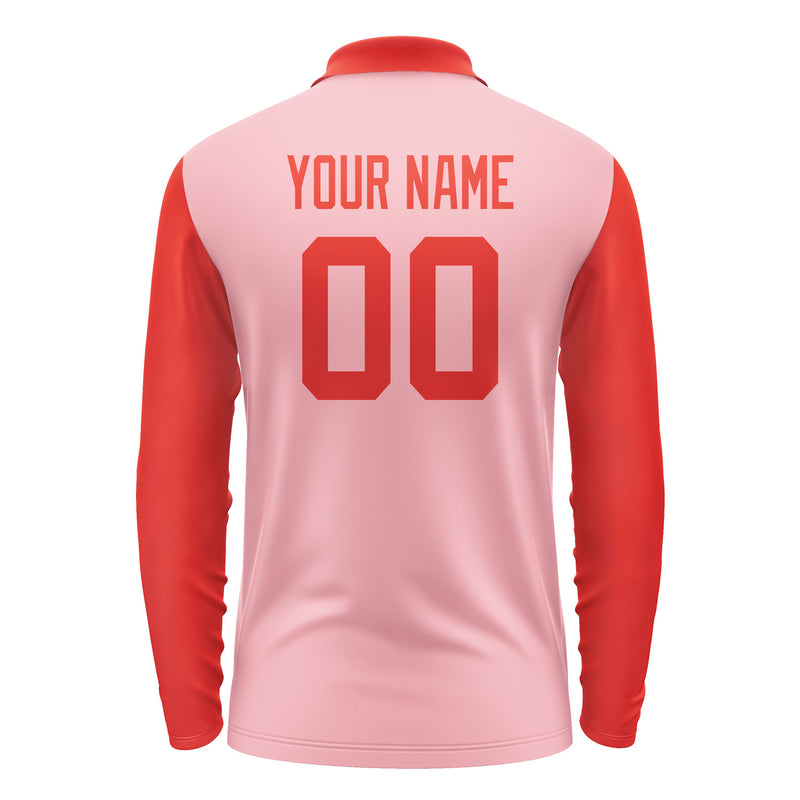 Custom Light Pink Orange Red Long Sleeve Polo Shirt Pl211212B112