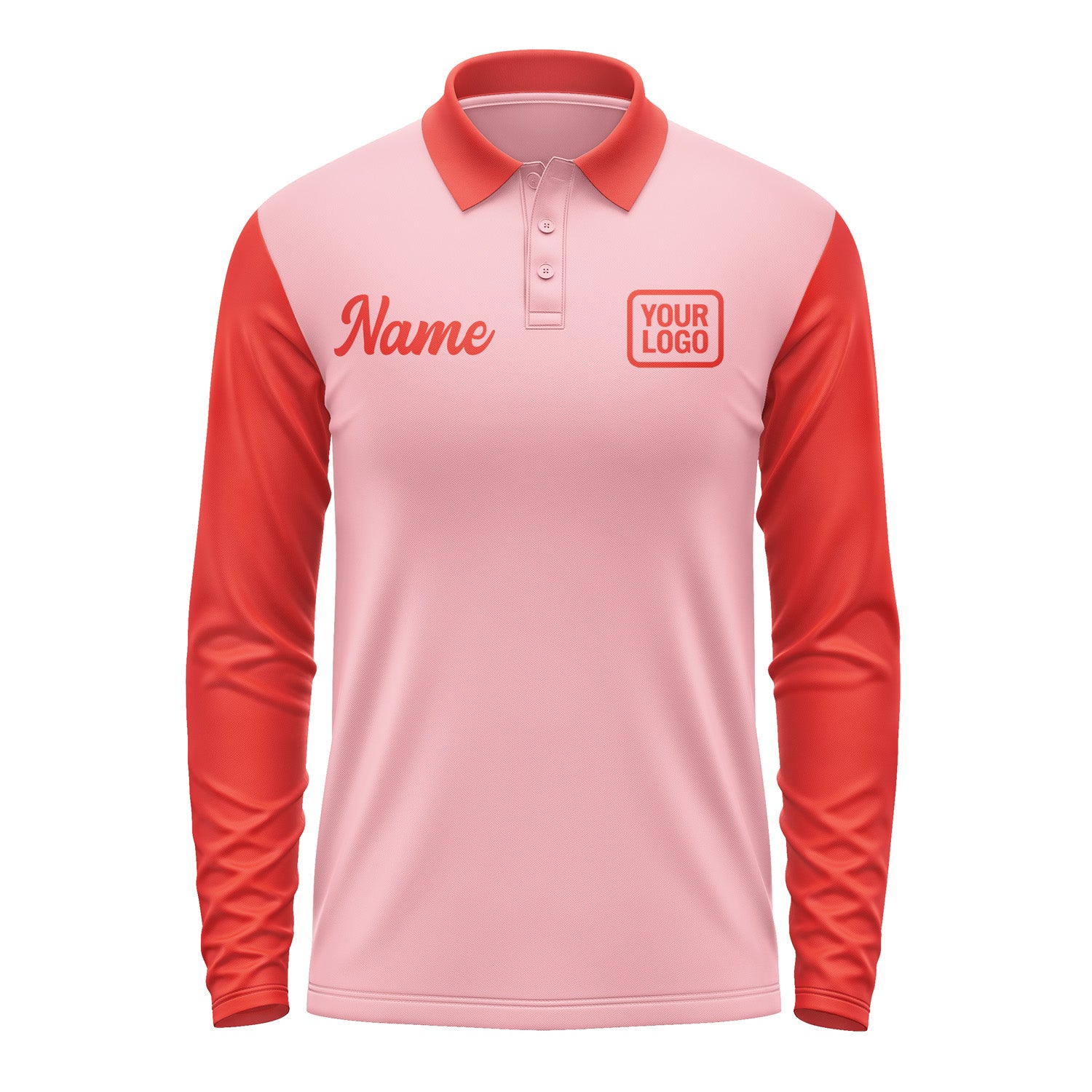 Custom Light Pink Orange Red Long Sleeve Polo Shirt Pl211212B112