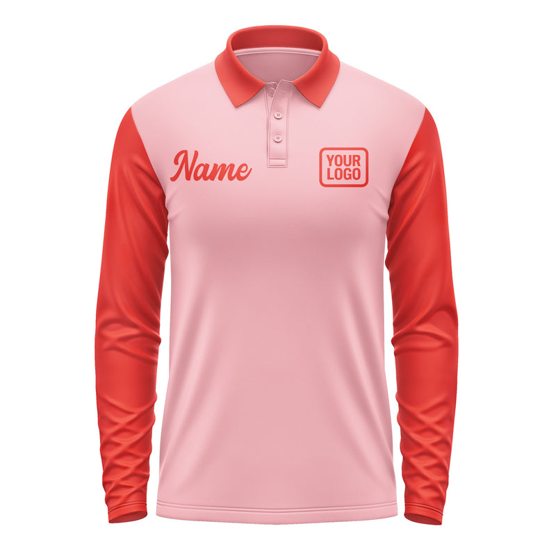 Custom Light Pink Orange Red Long Sleeve Polo Shirt Pl211212B112