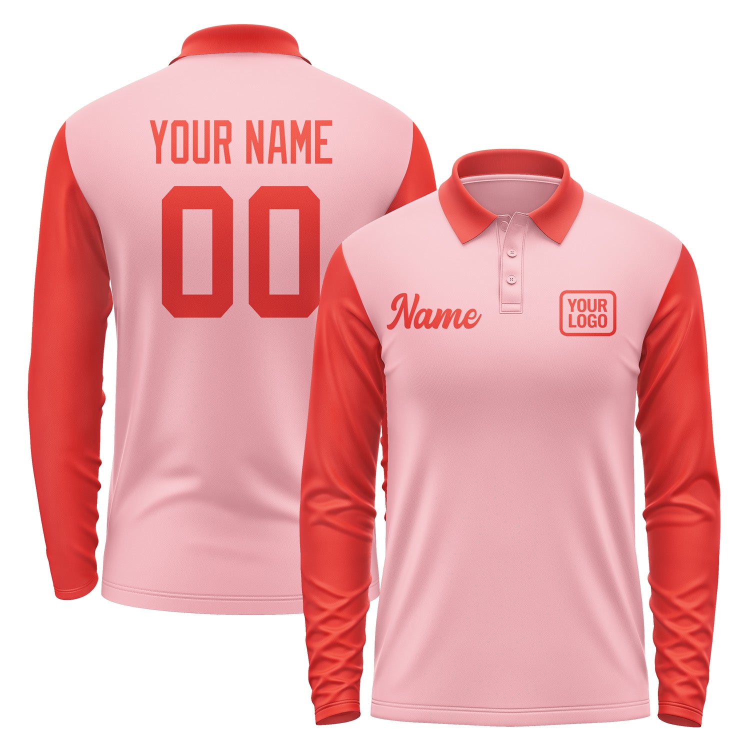 Custom Light Pink Orange Red Long Sleeve Polo Shirt Pl211212B112