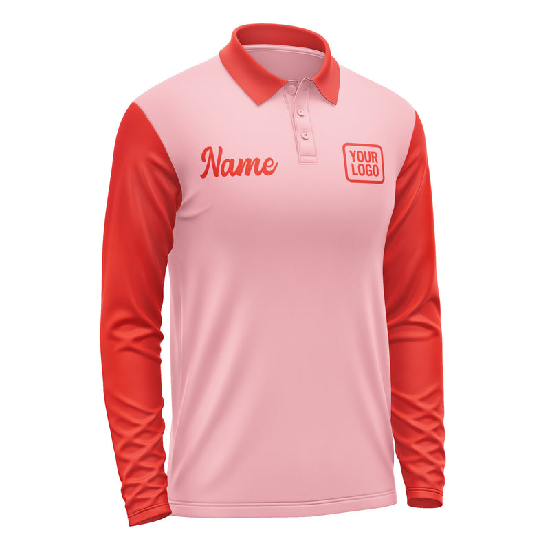 Custom Light Pink Orange Red Long Sleeve Polo Shirt Pl211212B112