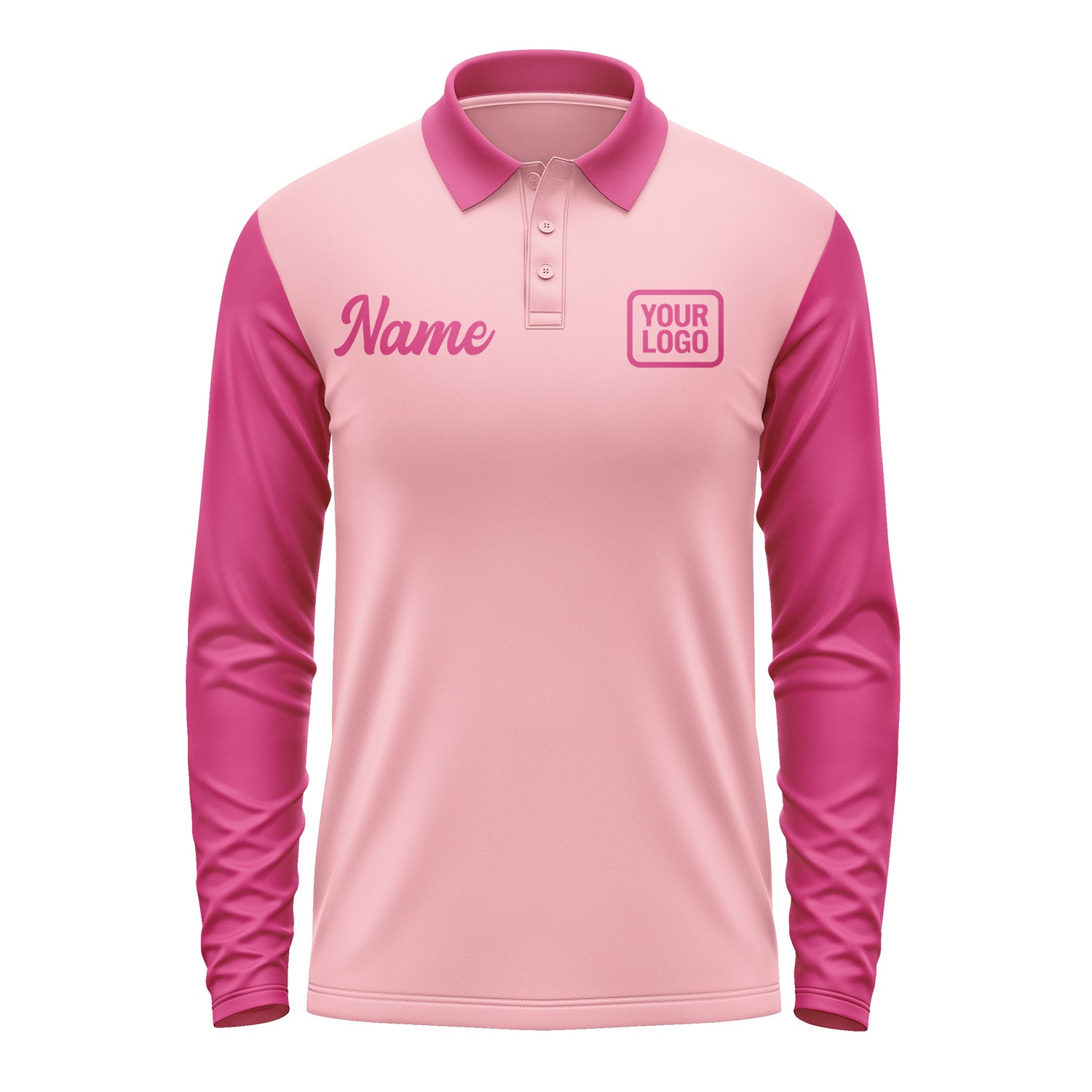 Custom Light Pink Pink Long Sleeve Polo Shirt Pl211313B113