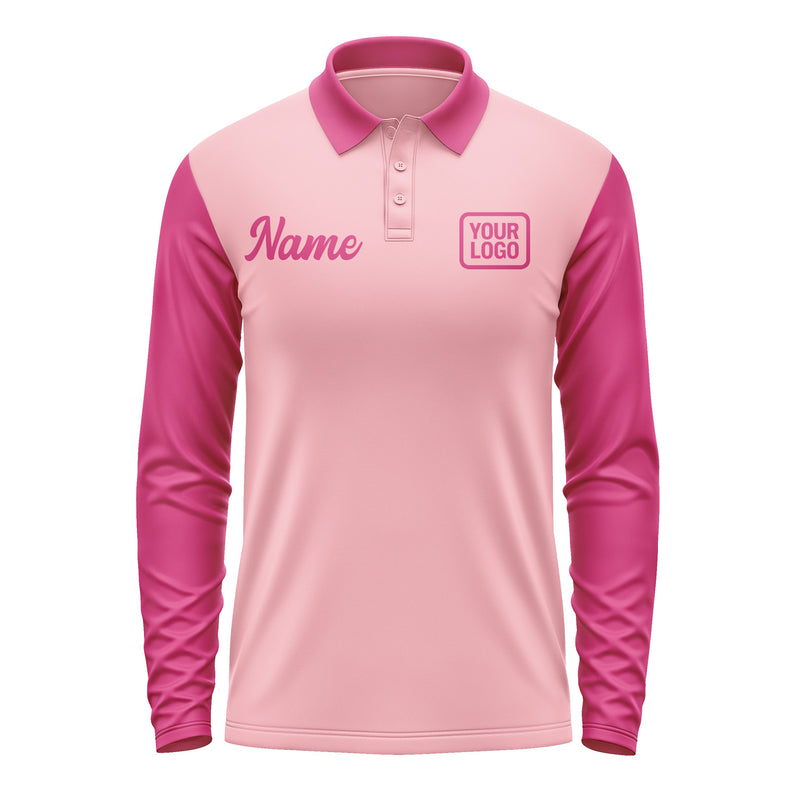 Custom Light Pink Pink Long Sleeve Polo Shirt Pl211313B113