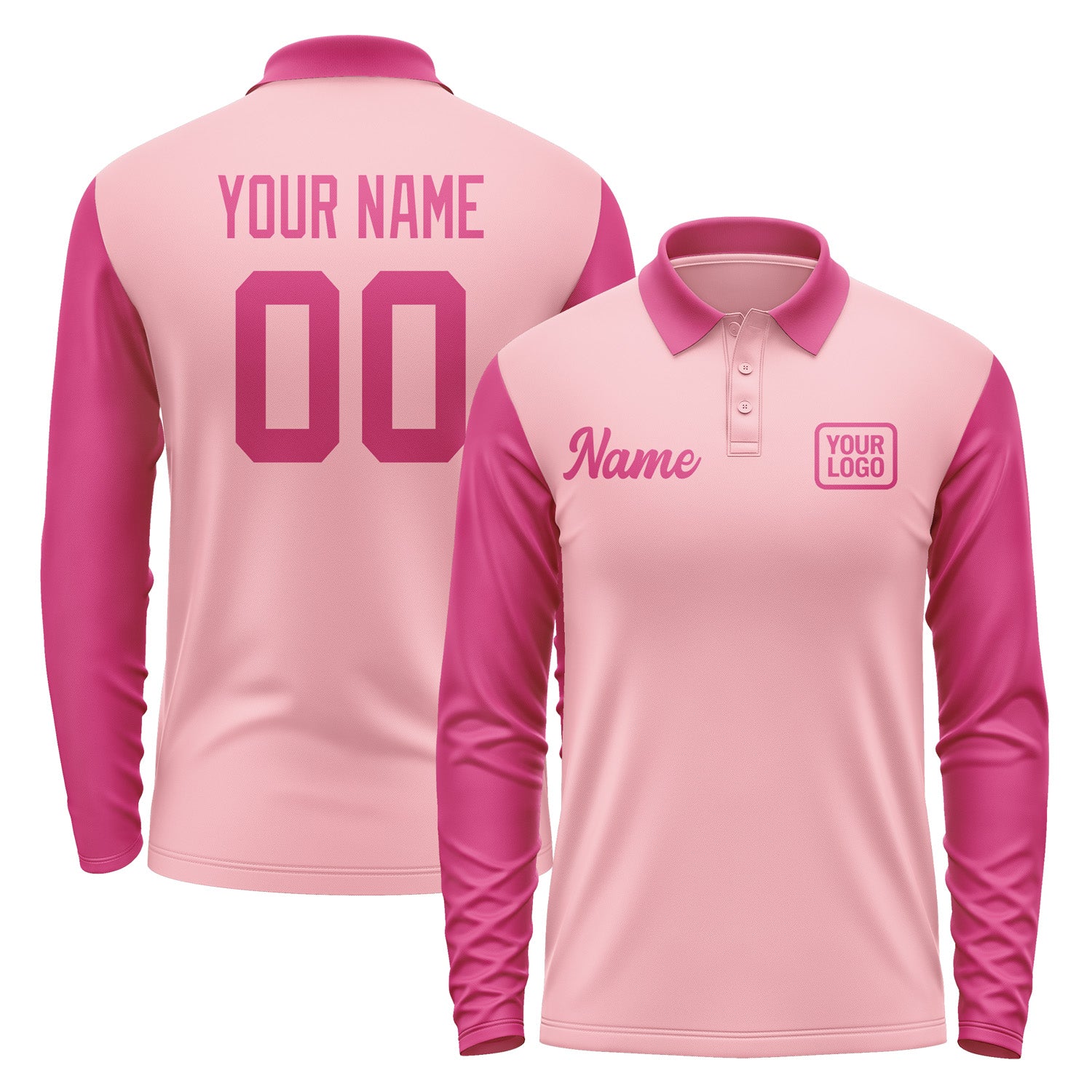 Custom Light Pink Pink Long Sleeve Polo Shirt Pl211313B113